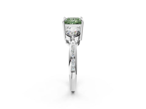 White gold Three-Stone Fancy Green Princess Cut Diamond Channel Set Engagement Ring with Prong Setting_14