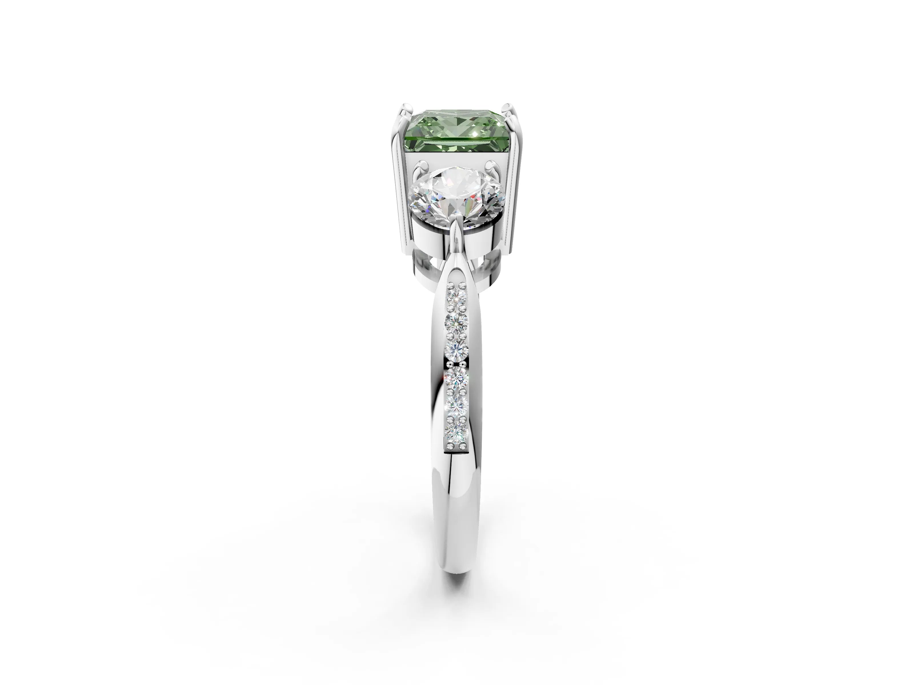 White gold Three-Stone Fancy Green Princess Cut Diamond Channel Set Engagement Ring with Prong Setting_14