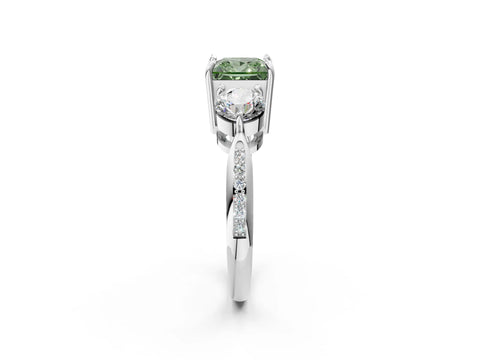 White gold Three-Stone Fancy Green Princess Cut Diamond Channel Set Engagement Ring with Prong Setting_14