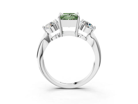 White gold Three-Stone Fancy Green Princess Cut Diamond Channel Set Engagement Ring with Prong Setting_15