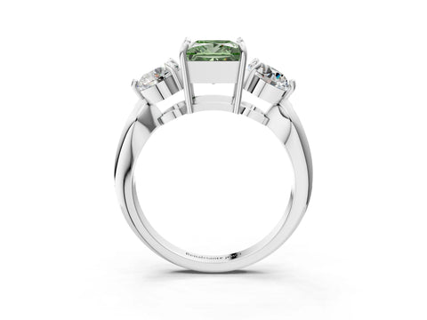 White gold Three-Stone Fancy Green Princess Cut Diamond Channel Set Engagement Ring with Prong Setting_15