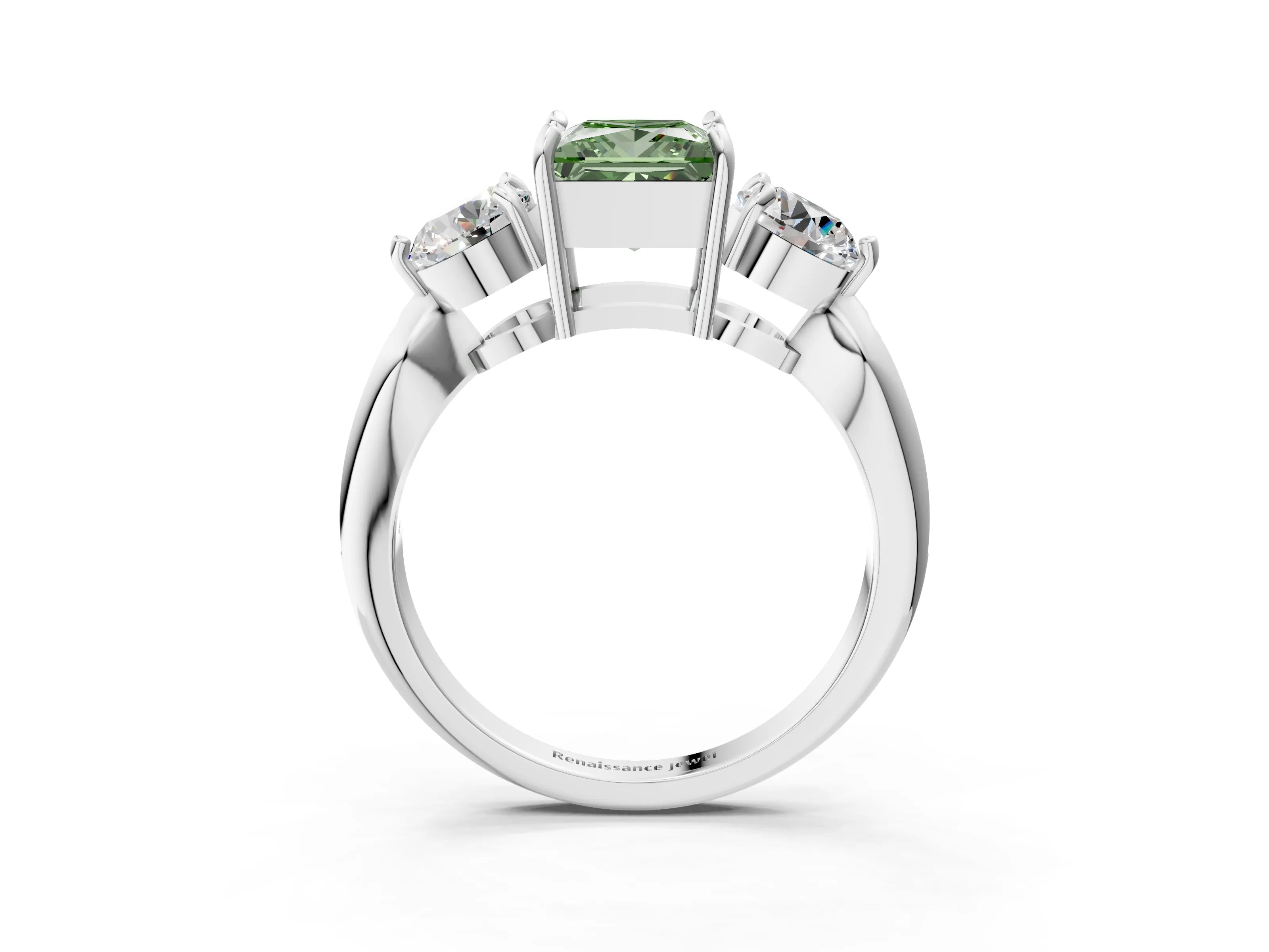 White gold Three-Stone Fancy Green Princess Cut Diamond Channel Set Engagement Ring with Prong Setting_15