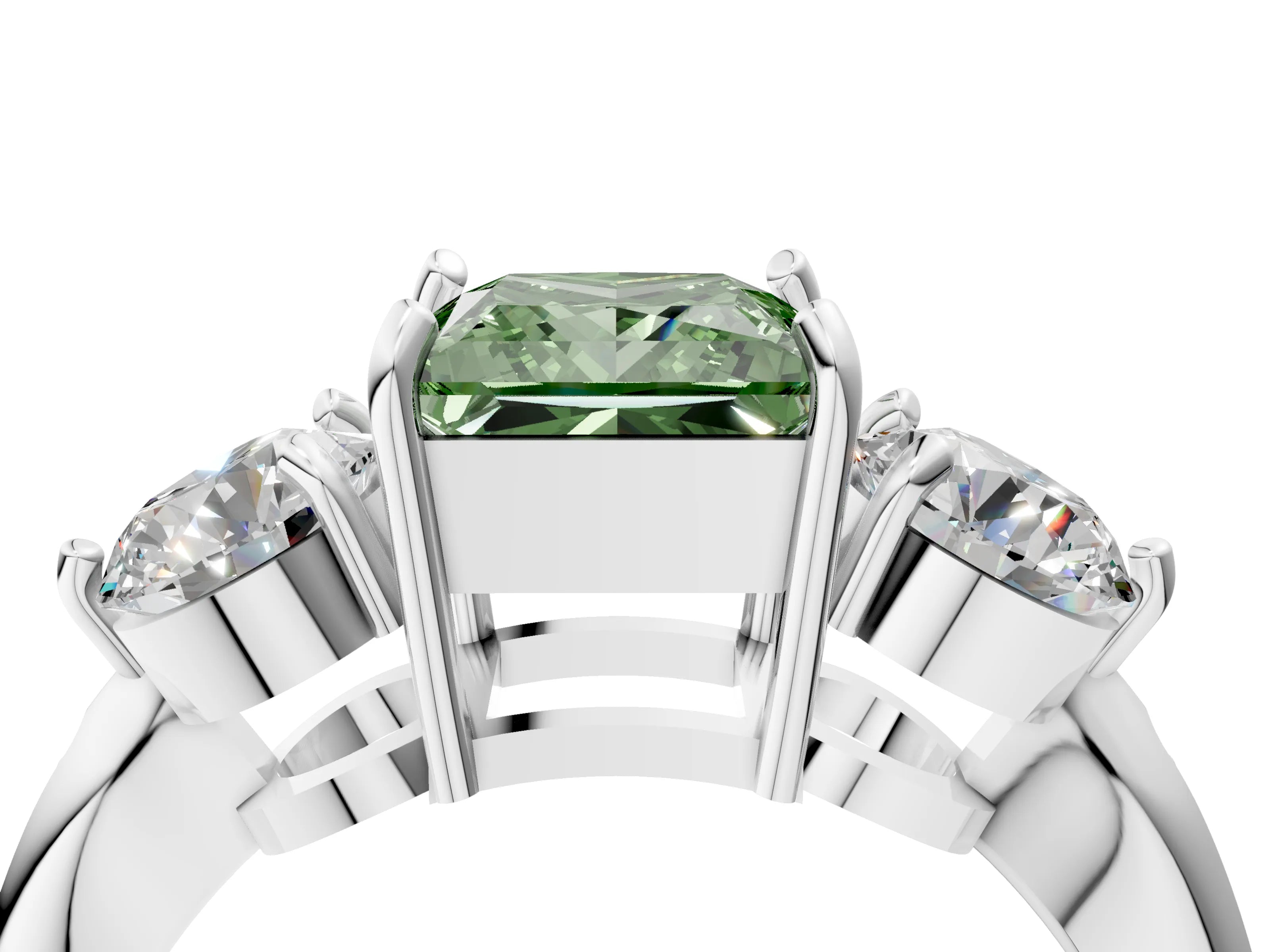 White gold Three-Stone Fancy Green Princess Cut Diamond Channel Set Engagement Ring with Prong Setting_16