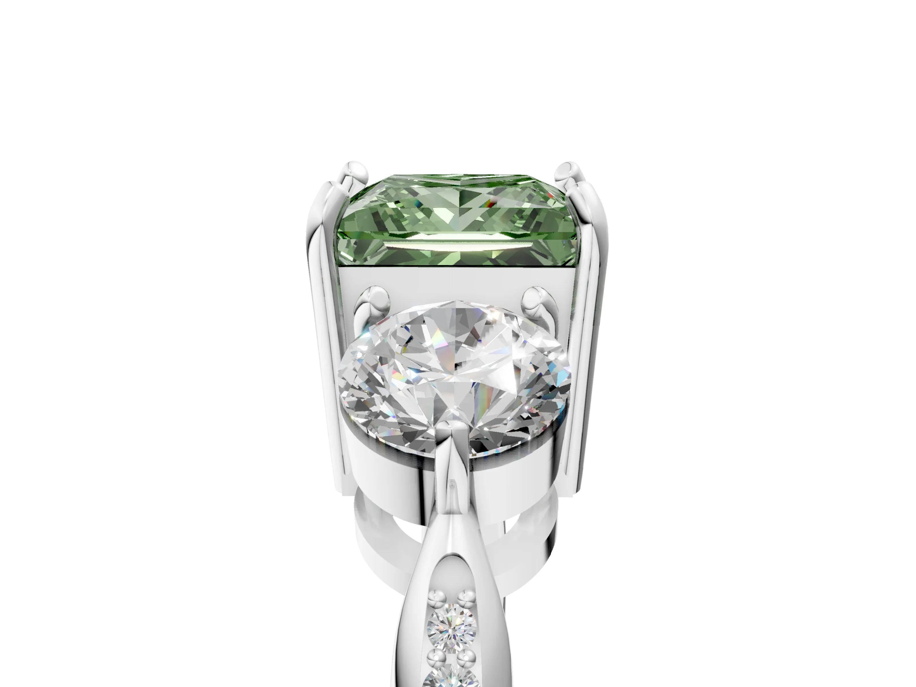 White gold Three-Stone Fancy Green Princess Cut Diamond Channel Set Engagement Ring with Prong Setting_17