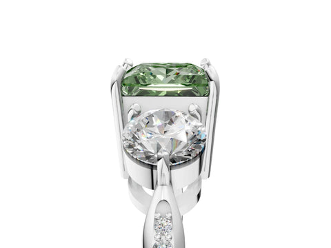 White gold Three-Stone Fancy Green Princess Cut Diamond Channel Set Engagement Ring with Prong Setting_17
