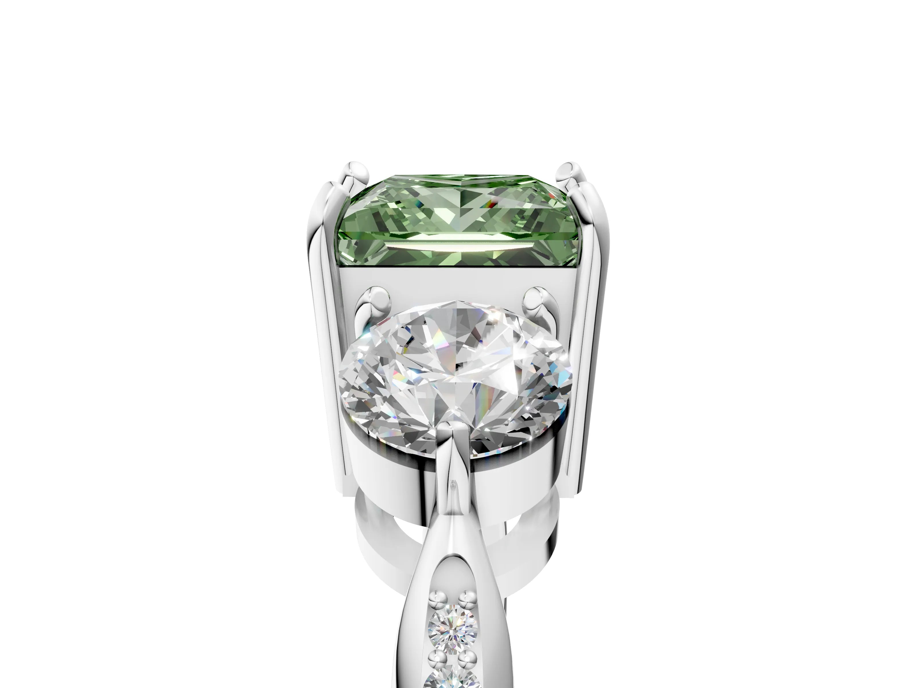 White gold Three-Stone Fancy Green Princess Cut Diamond Channel Set Engagement Ring with Prong Setting_17