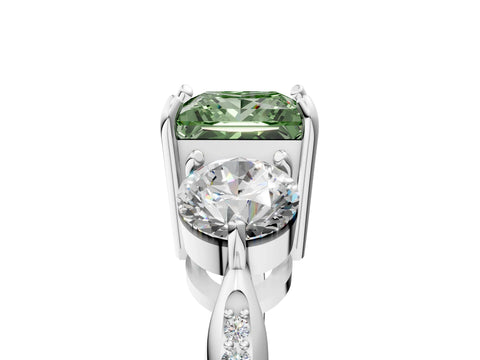 White gold Three-Stone Fancy Green Princess Cut Diamond Channel Set Engagement Ring with Prong Setting_17