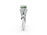 White gold Three-Stone Fancy Green Princess Cut Diamond Engagement Ring with Pave Band and Prong Setting_14