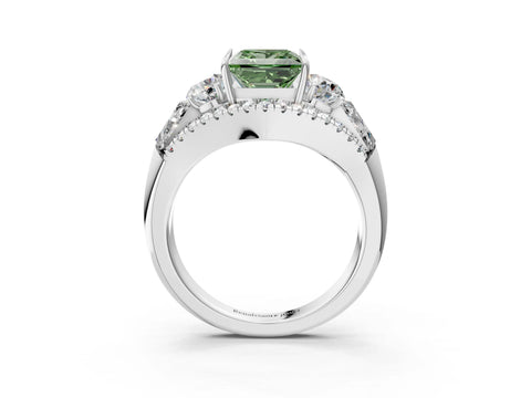 White gold Three-Stone Fancy Green Princess Cut Diamond Engagement Ring with Pave Band and Prong Setting_15