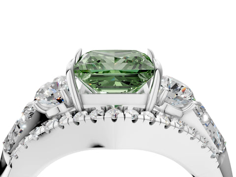 White gold Three-Stone Fancy Green Princess Cut Diamond Engagement Ring with Pave Band and Prong Setting_16