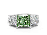 White gold Three-Stone Fancy Green Princess Cut Diamond Engagement Ring with Prong Setting_15