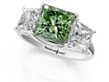 White gold Three-Stone Fancy Green Princess Cut Diamond Engagement Ring with Prong Setting_16