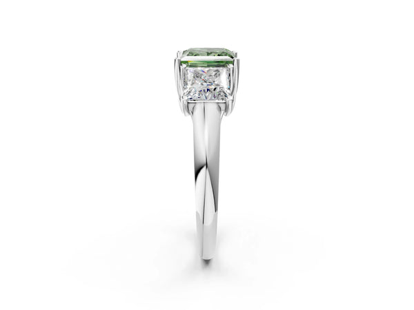 White gold Three-Stone Fancy Green Princess Cut Diamond Engagement Ring with Prong Setting