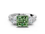 White gold Three-Stone Fancy Green Princess  Cut Diamond Pavé Band with Four-Prong Setting_10