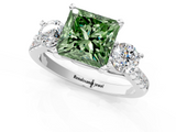 White gold Three-Stone Fancy Green Princess  Cut Diamond Pavé Band with Four-Prong Setting_13