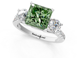 White gold Three-Stone Fancy Green Princess  Cut Diamond Pavé Band with Four-Prong Setting_28