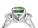 White gold Three-Stone Fancy Green Princess  Cut Diamond Pavé Band with Four-Prong Setting_4