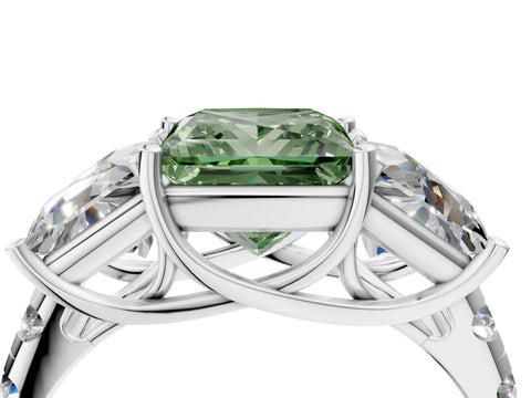 White gold Three-Stone Fancy Green Princess Cut Diamond Pavé Band with Prong Setting_16