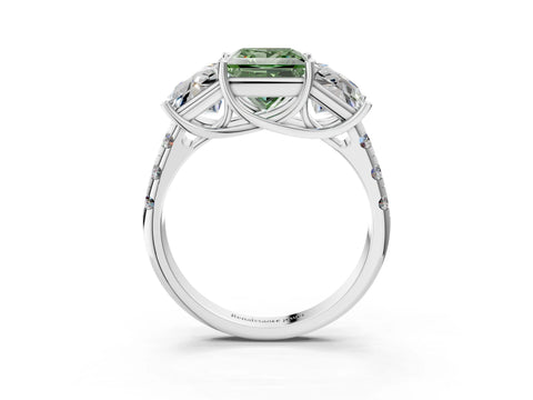 White gold Three-Stone Fancy Green Princess Cut Diamond Pavé Band with Prong Setting_22