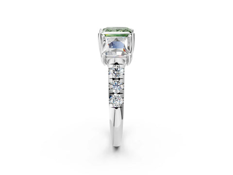 White gold Three-Stone Fancy Green Princess Cut Diamond Pavé Band with Prong Setting_2