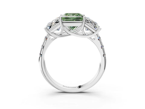 White gold Three-Stone Fancy Green Princess Cut Diamond Pavé Band with Prong Setting_33