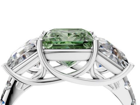 White gold Three-Stone Fancy Green Princess Cut Diamond Pavé Band with Prong Setting_34