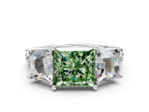 White gold Three-Stone Fancy Green Princess Cut Diamond Pavé Band with Prong Setting_36