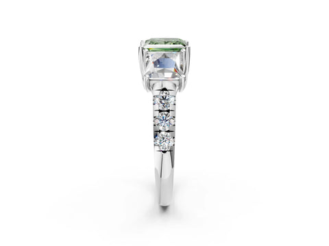 White gold Three-Stone Fancy Green Princess Cut Diamond Pavé Band with Prong Setting_38