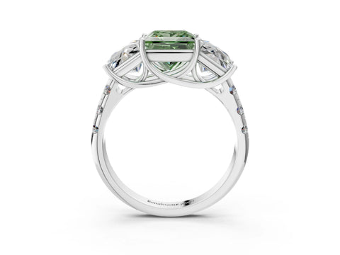 White gold Three-Stone Fancy Green Princess Cut Diamond Pavé Band with Prong Setting_3