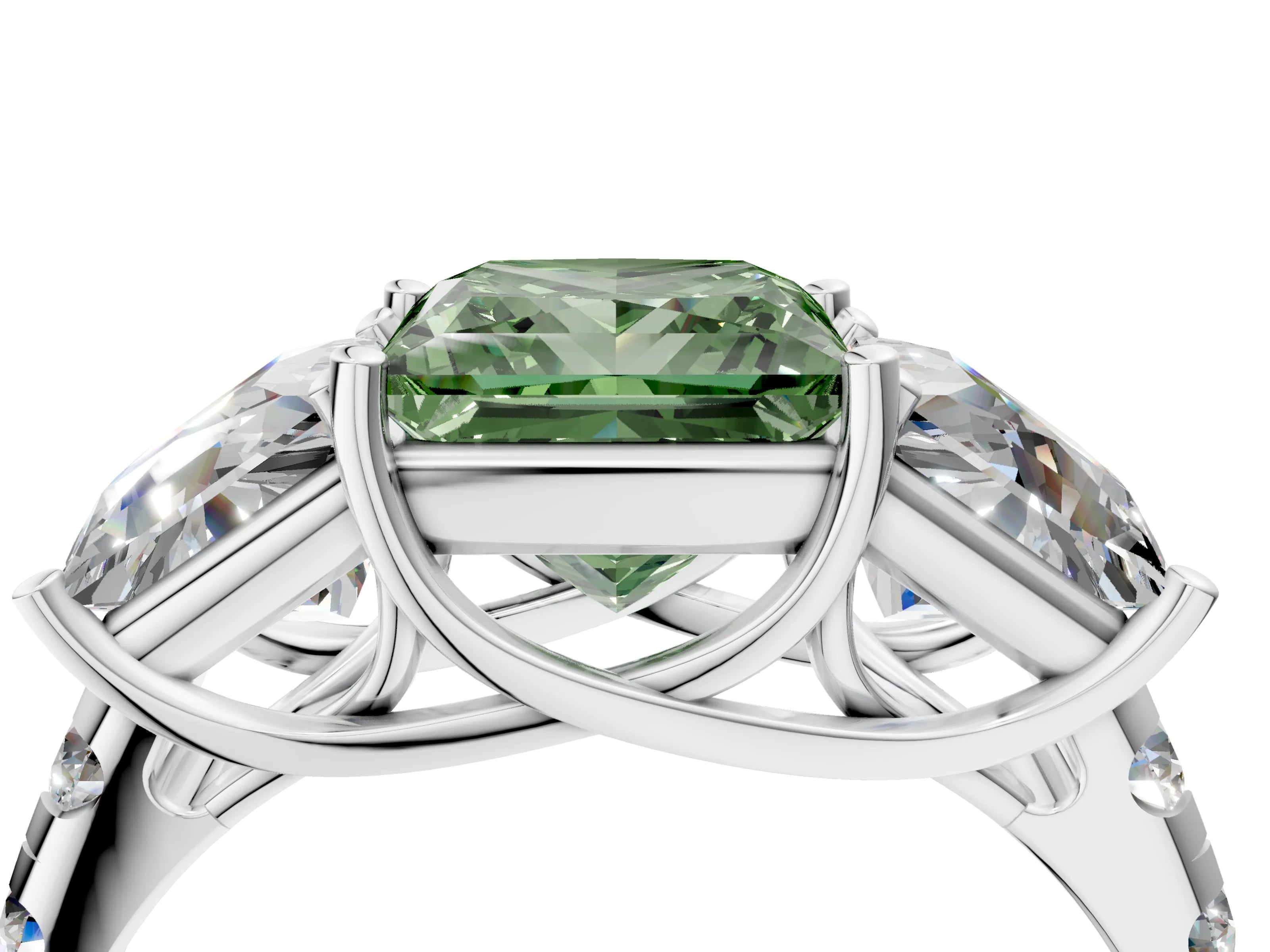 White gold Three-Stone Fancy Green Princess Cut Diamond Pavé Band with Prong Setting_40