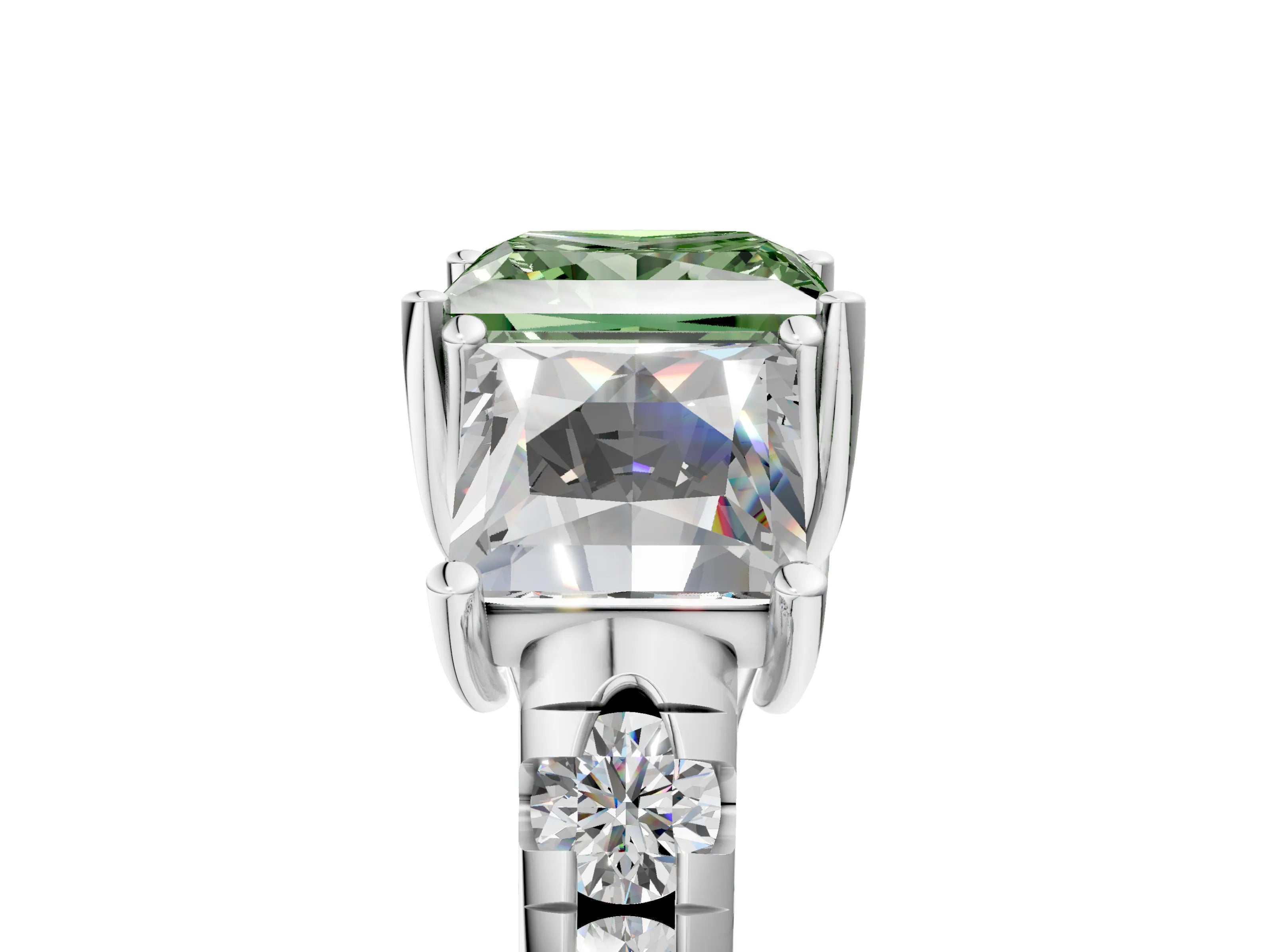 White gold Three-Stone Fancy Green Princess Cut Diamond Pavé Band with Prong Setting_41