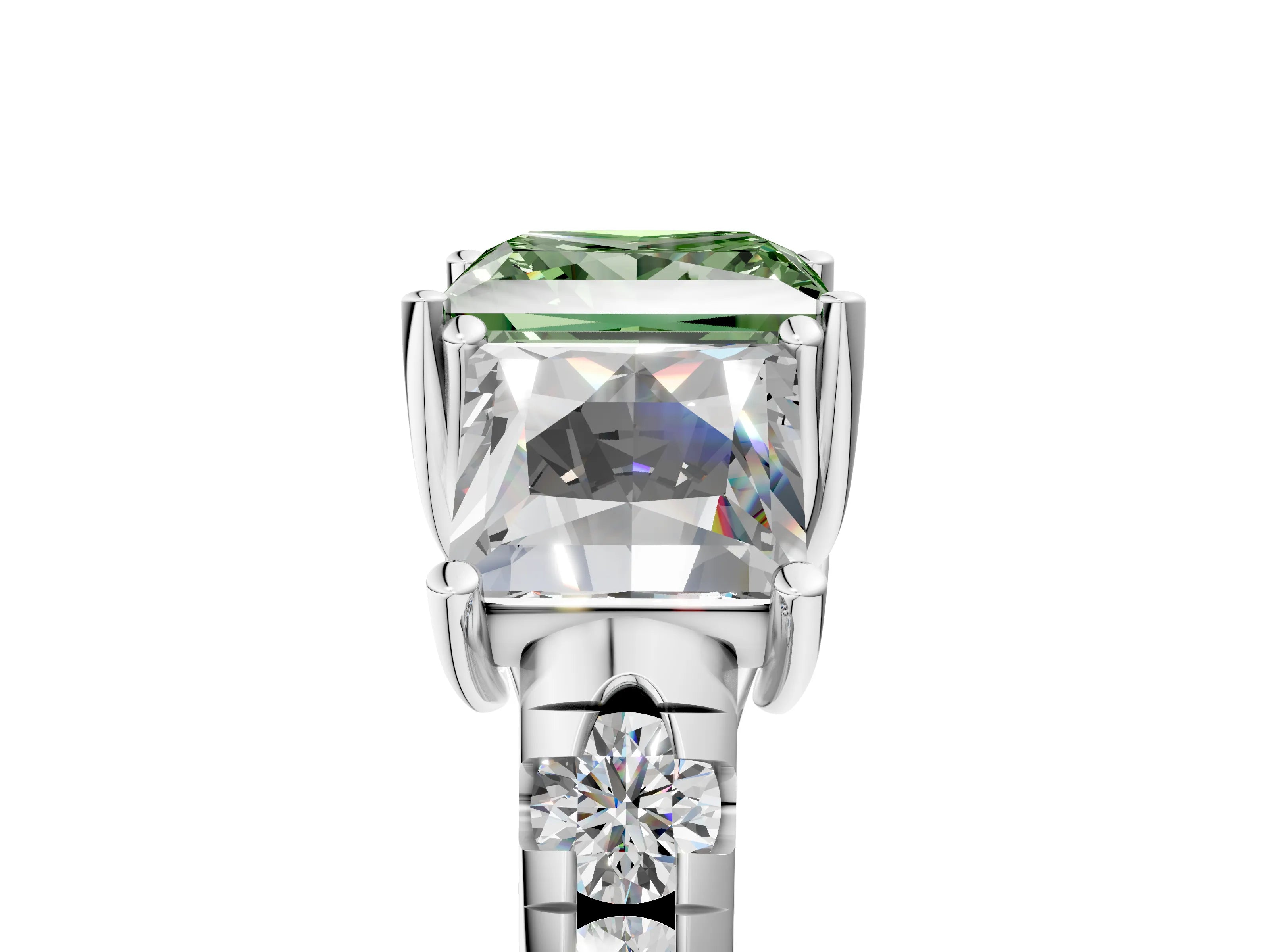 White gold Three-Stone Fancy Green Princess Cut Diamond Pavé Band with Prong Setting_5