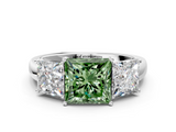 White gold Three-Stone Fancy Green Princess  Cut Diamond Ring with Channel-Set Band and Four-Prong Setting_17