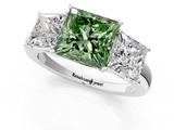 White gold Three-Stone Fancy Green Princess  Cut Diamond Ring with Channel-Set Band and Four-Prong Setting_18