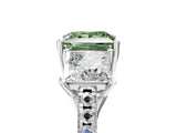 White gold Three-Stone Fancy Green Princess Cut Diamond Ring with Pavé Band and Prong Setting_100