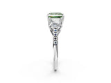 White gold Three-Stone Fancy Green Princess Cut Diamond Ring with Pavé Band and Prong Setting_97
