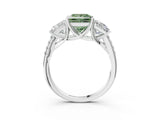 White gold Three-Stone Fancy Green Princess Cut Diamond Ring with Pavé Band and Prong Setting_98