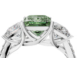 White gold Three-Stone Fancy Green Princess Cut Diamond Ring with Pavé Band and Prong Setting_99