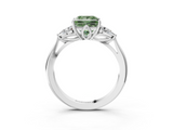 White gold Three-Stone Fancy Green Princess  Cut Diamond Ring with Pear Side Stones in Four-Prong Setting_3