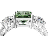 White gold Three-Stone Fancy Green Princess Cut Diamond Ring with Round Side Stones, Classic Band, and Four-Prong Setting_34