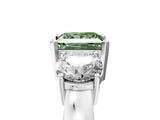 White gold Three-Stone Fancy Green Princess Cut Diamond Ring with Round Side Stones, Classic Band, and Four-Prong Setting_35