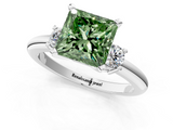 White gold Three-Stone Fancy Green Princess  Cut Diamond Solitaire with Prong Setting and Classic Band_1