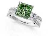 White gold Three-Stone Fancy Green Princess  Cut Diamond Twist Band with Prong Setting_1