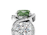 White gold Three-Stone Fancy Green Princess Cut Diamond Wave Pave Band with Prong Setting_11