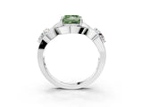 White gold Three-Stone Fancy Green Princess Cut Diamond Wave Pave Band with Prong Setting_9