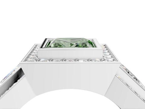 White gold Three-Stone Fancy Green Princess Cut Halo Pavé Diamond Ring_4