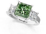 White gold Three-Stone Fancy Green Princess  Cut Solitaire Ring with Prong Setting_4