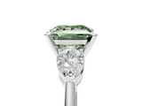 White gold Three-Stone Fancy Green Princess  Diamond Ring with Pear Side Stones in Four-Prong Setting_5