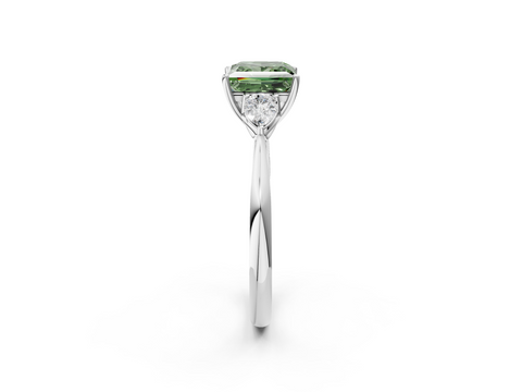 White gold Three-Stone Fancy Green Princess  Diamond Solitaire Ring with Pear Side Stones and Four-Prong Setting_19