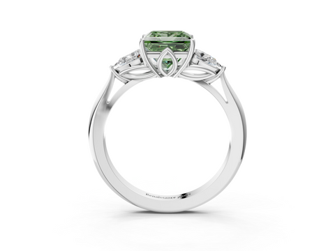 White gold Three-Stone Fancy Green Princess  Diamond Solitaire Ring with Pear Side Stones and Four-Prong Setting_20